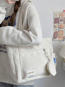 Large Capacity Canvas Tote Bag Simple Japanese Style Commuter Bag for Class Versatile Single Shoulder Bag Nylon Material