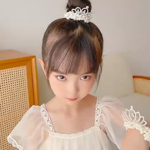 Fyngalery ♛ Ikat Rambut Wanita Anak Perempuan Model Mahkota Mutiara Permata Karet Rambut Anak Lucu Cantik Gaya Korea Import ART91