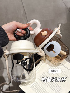 Cute Straw Plastic Cup Portable Handheld Womens Summer Student Home Use Small Fashionable Pink Girl Heart PP Tritan Silicone