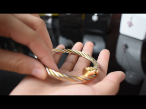 Twisted Cable Bangle with Gold Accents and Matching Ring