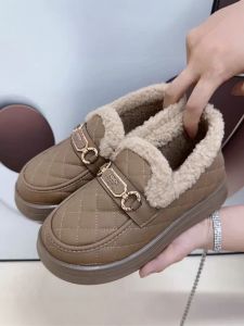 Giày Đế Mềm Lót Lông Cừu Mùa Đông Cho Nữ Giày Bốt Da Bò Bằng Cotton Đế PU Đế Cao Su Thường Ngày Giày Bốt Đi Chơi