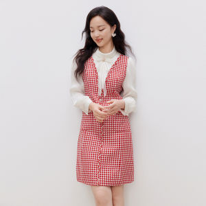 Koradior | Elegant Bubble Sleeve Houndstooth H-line Dress