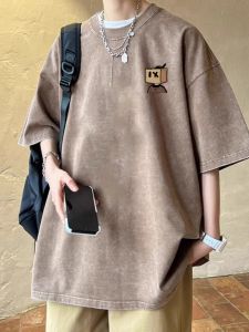 Loose Fit American Style Mens T-Shirt Summer Trendy Brand Retro Short Sleeve Oversize Large Size Fashion Body Shirt Top