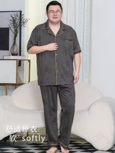 Extra Large Size Mens Sleepwear Cotton Short Sleeve Long Pants Thin Pure Cotton Cartoon Home Clothes Set Summer Lightweight