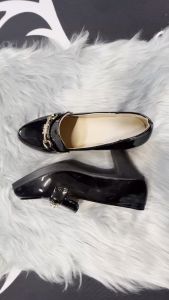 Black patent leather work shoes middle-aged rough with waterproof platform high heels round head catwalk shoes