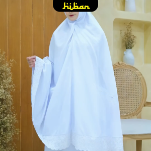 Mukena Saku Dua Premium Perlengkapan Haji dan Umroh hitam dan putih all size semua musim