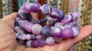 Natural Stone Multicolor Frost Cracked Agates Beads Round Beads for Jewelry Making DIY Bracelets 4-10mm 15"