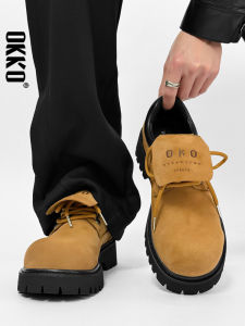 Original Design Thick Bottom Work Boots Mens Retro Trendy Brand High-End Low Help Casual Leather Shoes Increase Height