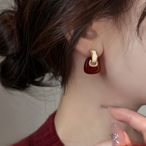 Red Drip Glaze Square Geometric Pure Silver Earrings Womens Luxury Fashion Jewelry All-Match Ear Decorations 2025 New Style