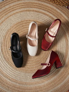 Wide Width round Toe High Heel Single Shoes Satin Surface for Wedding Banquet Women Fashionable All Match Princess Style Shoes