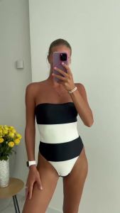 Đồ Bơi Liền Thân Gợi Cảm Không Dây Cho Nữ 2026 Phối Màu Tương Phản Kiểu Bandeau Đồ Bơi Liền Thân Đồ Bơi Biển Nữ