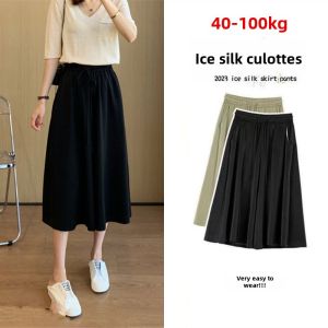 Ice Silk Seven-Foot Pants Womens Summer New plus Size Extra Large Slim Wide Leg Loose Casual Quick Dry A-Line Skirt Pants
