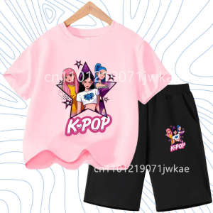 Potdemiel | 2026 Summer New K- POP Korean Idol Style Boys Girls Outfits Two-Piece Set with Printed Short-Sleeve T-Shirt Shorts