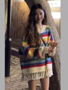 Christmas Themed Thickened Oversized Knitted Sweater Womens Autumn Winter Long Sleeve round Neck Sweater with Tassel Design