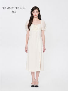 TAMMY TANGS | Summer Short Sleeve Waist-High Lustrous Long Dress