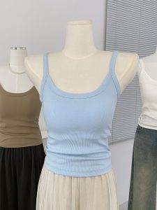 เสื้อกั๊กสายเดี่ยวทรงเข้ารูปแบบใหม่สำหรับฤดูร้อนปี 2025 พร้อมแผ่นเสริมหน้าอก เสื้อชั้นในป้องกันแสง เสื้อชั้นในแบบมีโครง เสื้อกั๊กสีพื้น