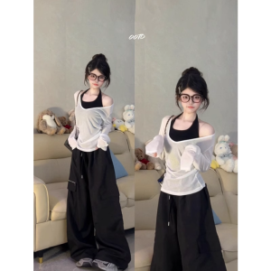 เสื้อคลุมกันแดดแขนยาวผู้หญิงฤดูร้อนปี 2024 สีขาว เสื้อคลุมกันแดดบางเซ็กซี่ คอวี แขนยาว ทรงเข้ารูป ปกโปโล แขนยาว