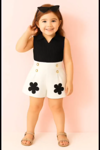 one set rajut anak motif bunga model korean style/setelan rajut kerah anak perempuan