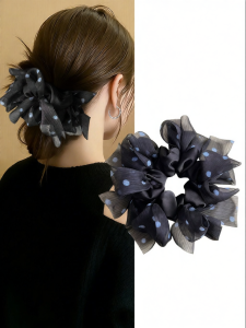 ZUOOU | Volume Boosting And Fluffy Blue Dot Hair Scrunchie
