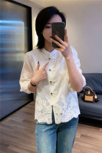 SHIMO | Traditional Chinese Style Short Sleeve Shirt Embroidered French Small Size