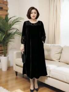 Elegant Velvet Long Dress for Ladies Fashionable Autumn Winter New Design High Quality Wide Wife Style Mommy Dress