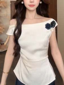 SHUAIYUE | Áo Thun Ôm Body Cổ Trụ 3D Hoa