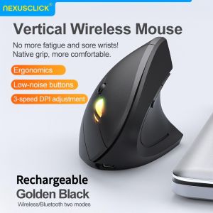 NexusClick Vertical Ergonomic Mouse 2.4G Bluetooth Wireless Rechargeable Office Mice Adjustable DPI 6 Mute Buttons For Computer