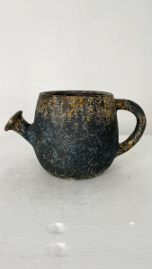 กระถางต้นไม้รูปกาน้ำชา วินเทจ ทำเก่าสีดำทอง ขนาด 39×23 ซม. | กระถางตกแต่งบ้านและสวน สไตล์ฝรั่งเศส