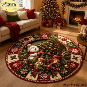 Thảm Tròn Giáng Sinh VIKAMA Cỡ Lớn Cao Cấp 100% Polyester Chống Trượt Chống Thấm Nước Trang Trí Nhà Cửa Hình Người Tuyết Cây Thông Quà Tặng Vòng Hoa Ngôi Sao Nghệ Thuật Thẩm Mỹ Cho Phòng Khách