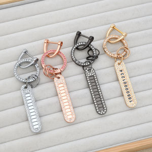 Creative Diamond Embedded Spring Buckle Car Keychain Anti-Loss Number Tag Couple Lock Key Ring Fashionable Cartoon Design