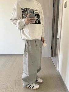 เสื้อสเวตเตอร์คอกลมบุขนแกะสไตล์ย้อนยุคแบบอเมริกัน CleanFit ทรงหลวม น้ำหนักหนา แฟชั่นฤดูใบไม้ร่วง สำหรับผู้ชาย