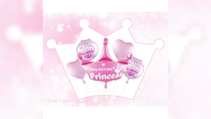 Prince Princess Happy Birthday Foil Shape Balloon Set Round Star Heart Party Needs 5pcs Pack Blue Pink Designs with Crown Design