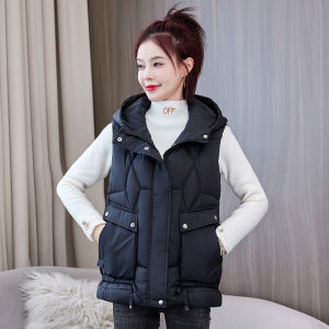 Nữ Chần Bông Áo Gile Bông Mùa Xuân Mùa Thu Mùa Đông Phong Cách Mới Có Mũ Ngắn Mặc Ngoài Trời Khóa Kéo Nữ Thời Trang Màu Tinh Khiết Áo Khoác