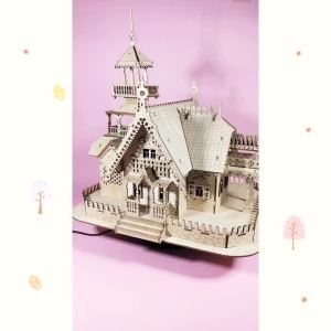 3D Wooden Puzzle: Deluxe Villa Model DIY Handcrafted Assembly Educational Hobby Enhances Manual Dexterity Suitable for Adults