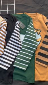 Kaos Anak Lengan Panjang Strip Motif Edukasi Muslim 1 - 12 Tahun