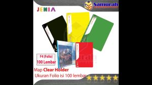 Map Clear Holder 100 Pocket Polos Folio Jenia / Album Plastik isi 100 lembar Kantong Bening / Map Katalog List Harga Warna Merah Biru Kuning Hijau HItam