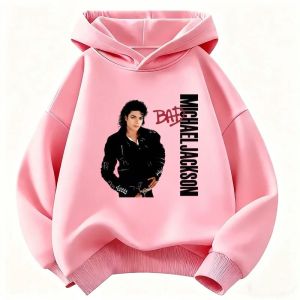Bandai | Michael Jackson Hoodie suitable for boys and girls warm and thick sweatshirt with vintage pop singer printed pattern
