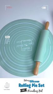 U.me 2 in 1 Silicone Baking Rolling Pin Set Non-Stick Food-Grade Dough Kneading Mat Set Penggulung Doh Silikon 烘培硅胶擀面仗套装