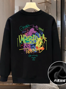 เสื้อฮู้ดคอกลมสไตล์อเมริกัน แฟชั่นฤดูใบไม้ร่วง/ฤดูหนาว เสื้อผ้าใส่ลำลองแบบหลวมๆ สำหรับผู้ชาย สไตล์ยูนิเซ็กซ์