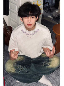 Áo Thun Tay Ngắn in Chữ Mỹ Sáng Tạo Màu Hoa Xám Mùa Hè Rộng Rãi Thời Trang Cho Nam Phong Cách Thường Ngày Chất Liệu Cotton