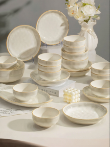 mornenjoy | Elegant High Aesthetic Dishware Set Simple Vintage Wooden Ceramic