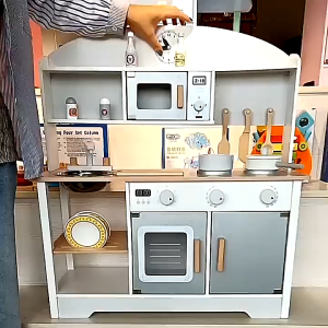 Playpark Wooden Japanese White Kitchen Dress Up Game Cooking Childrens Play House Cooking Simulation Kitchen