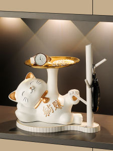 ของตกแต่งทางเข้าบ้านบ้านเก็บกุญแจแมวนำโชคของตกแต่งบ้านตู้ข้างโต๊ะอาหารหรูหราเบาๆของขวัญสำหรับขึ้นบ้านใหม่