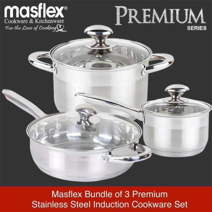 Masflex Bundle Of 3 Premium Stainless Steel Induction Ready Cookware ...