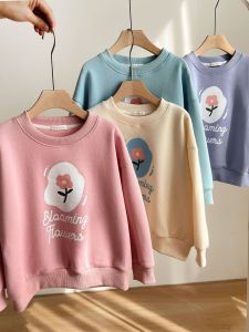 Childrens Long Sleeve Sweatshirt Spring Autumn Cartoon Print round Neck Top for Girls Casual Pure Cotton Polyester Blend