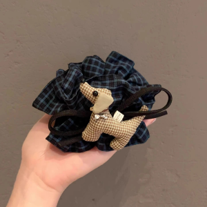 Fashionable Black And Green Plaid Fabric Hair Ties Cute Dog Bow Knot Hair Bands Womens New 2025 Hair Accessories