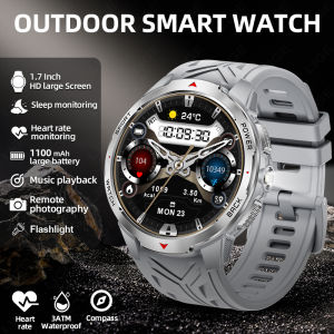 LIGE 1.7“ HD Screen LED Flashlight Outdoor Sports Smart Watch 2025 New 1100mAh Battery Compass 3ATM Waterproof SmartWatch Men