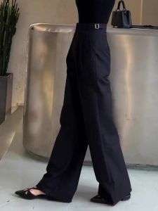 กางเกงขายาวทรงตรงเอวสูงสำหรับผู้หญิง กางเกงขายาวทรงตรงขากว้าง ทรงสลิมฟิต ทรงเข้ารูป ทรงเข้ารูป สีดำ ทรงเข้ารูป กางเกงขายาวทรงตรง