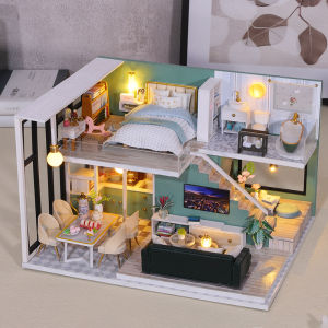 Wooden Doll House Handmade Duplex Apartment Production 3D Puzzle Assembly Building Model Toys Dollhouse Children Birthday Gifts