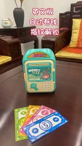 [Lights & Music] Mini Bank Money Box Cartoon Theme Saving Bank with Fingerprint Sensor Password Lock & Auto Door Toys Tabung Budak